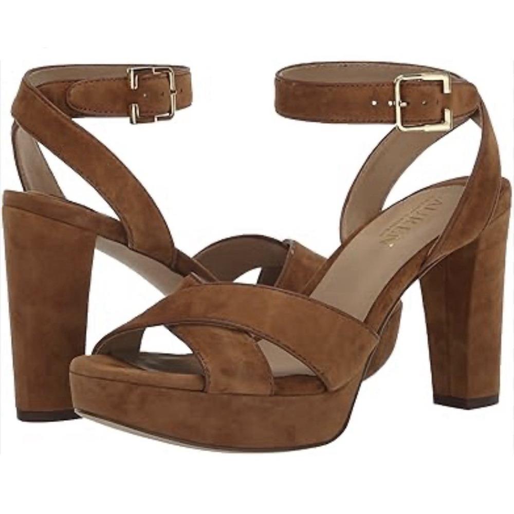 RALPH LAUREN Collection SASHA Brown Leather Suede Platform Heels Sandal 10 NEW